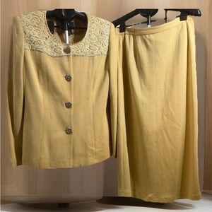Women Sweater Liorah light yellow Vintage knit lined dress skirt suit. $899